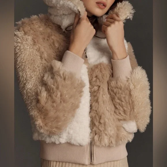 Avec Les Filles Colorblock Sherpa Bomber Jacket - Picture 1 of 7